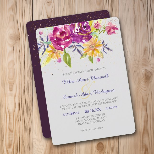 Colorful Watercolor Sparkle Bouquet Wedding Invite (Creator Uploaded)