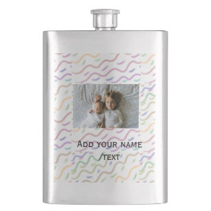 Colorful watercolor spiral pattern add photo name flask