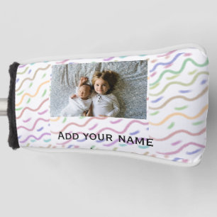 Colorful watercolor spiral pattern add photo name golf head cover