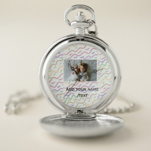 Colorful watercolor spiral pattern add photo name pocket watch