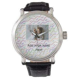 Colorful watercolor spiral pattern add photo name watch