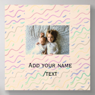 Colorful watercolor spiral pattern add photo name wood photo tile