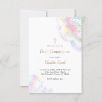 colorful watercolor splash | First Communion girl  Invitation