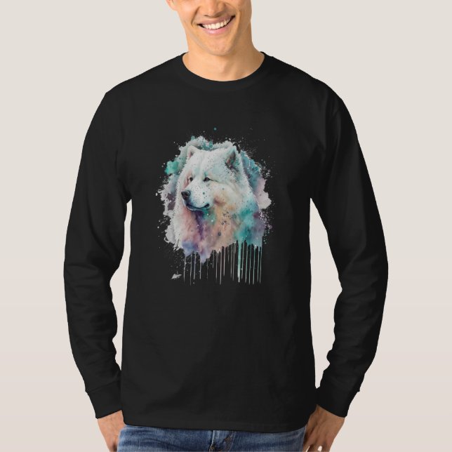 Colorful watercolor splash Samoyed T-Shirt (Front)