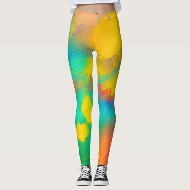 Colorful Watercolor Splashes Leggings (Front)