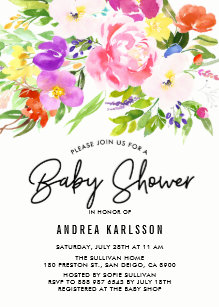 Spring Baby Shower Invitations Zazzle Colorful Watercolor Spring Blooms Baby Shower Invitation
