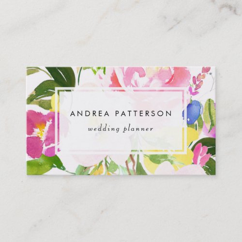 Colorful Watercolor Spring Blooms Floral Business Card