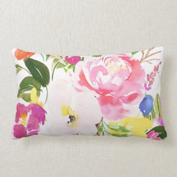 Colorful Watercolor Spring Blooms Floral Lumbar Pillow by KeikoPrints at Zazzle