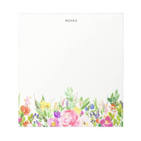 Colorful Watercolor Spring Blooms Floral Notepad