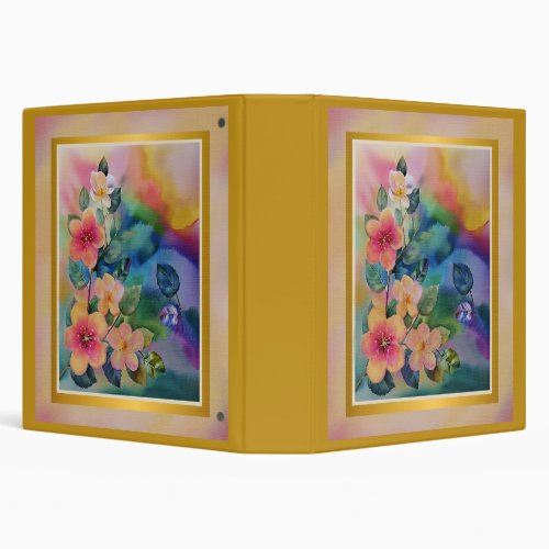 Colorful Watercolor Spring Branch with Flowers  3 Ring Binder
