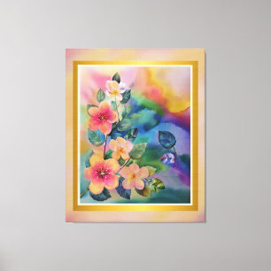 Colorful Watercolor Spring Branch with Flowers  Canvas Print
