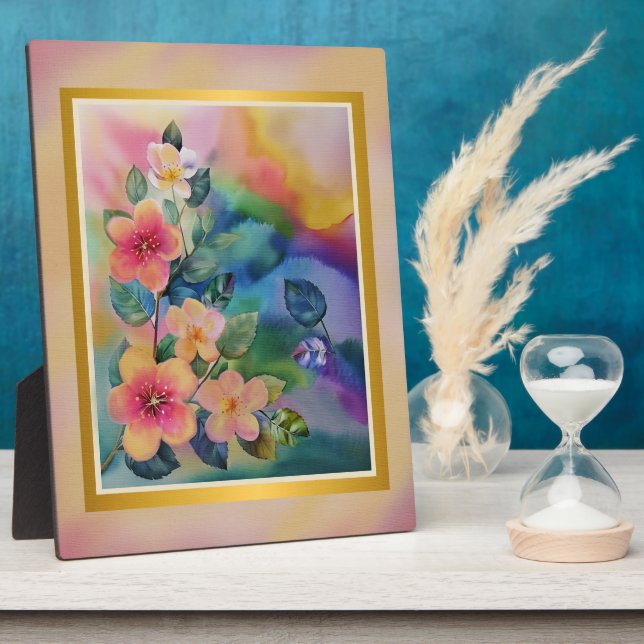 Colorful Watercolor Spring Branch with Flowers  Plaque (Side)