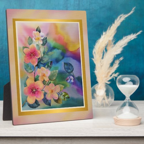 Colorful Watercolor Spring Branch with Flowers  Plaque