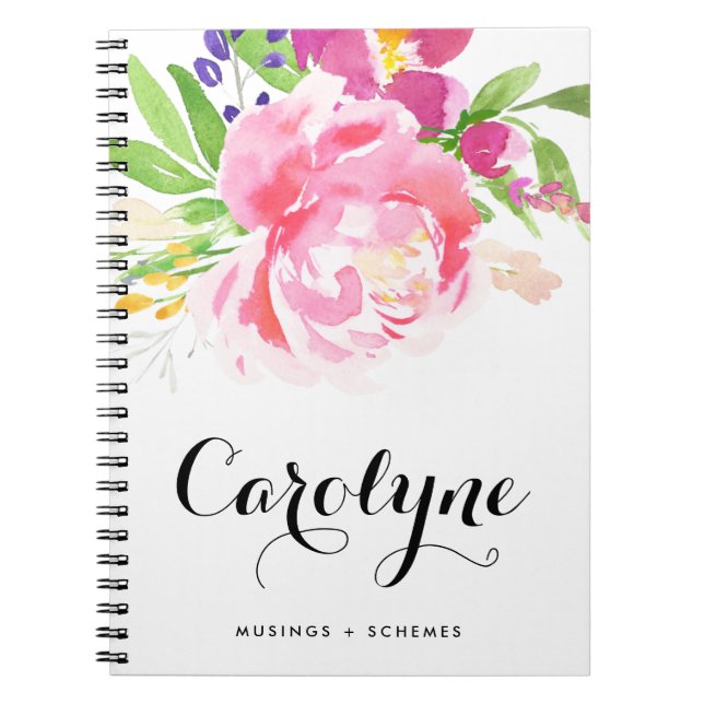 Colorful Watercolor Spring Floral Posy Custom Notebook (Front)