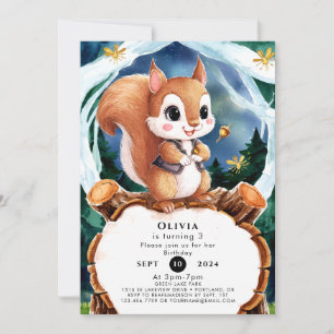Colorful Watercolor Squirrel Birthday Invitation