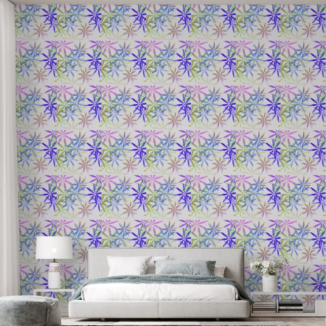 Colorful Watercolor Star-Flower Pattern Wallpaper  (Bedroom)