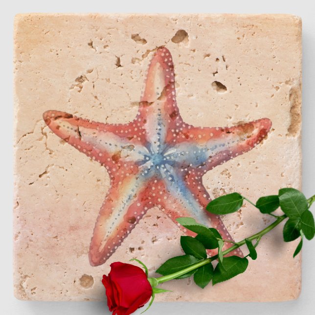 Colorful watercolor starfish cute keepsake stone coaster (Creator Uploaded)