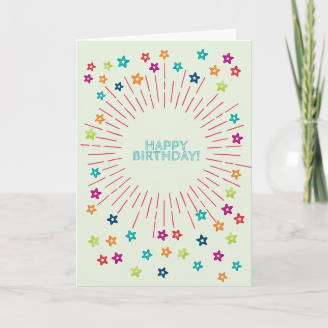 Colorful watercolor stars Happy Birthday Card (Front)
