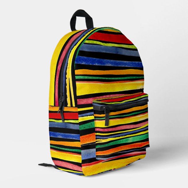 Colorful Watercolor Stripes Backpack (Back Corner Left)