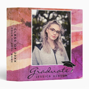 Colorful Watercolor Stripes Graduation Photo Album 3 Ring Binder