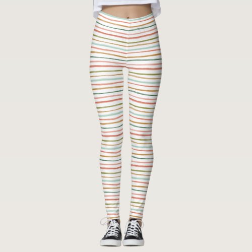 Colorful Watercolor Stripes Pattern Leggings