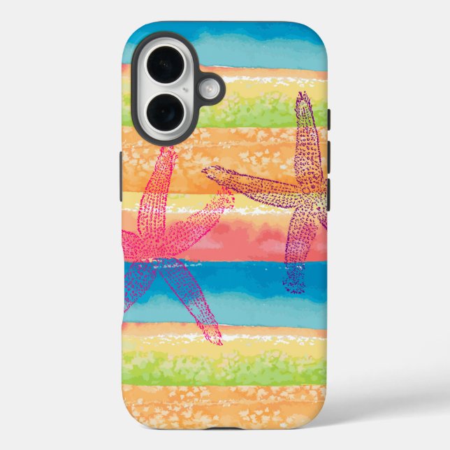 Colorful Watercolor Stripes Starfish Case-Mate iPhone Case (Back)