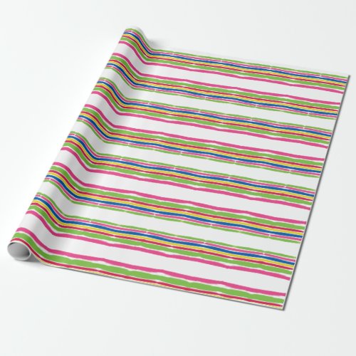Colorful Watercolor Strokes Christmas Stripes Wrapping Paper