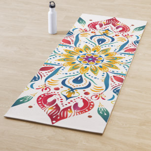 Colorful Watercolor Sun Mandala Yoga Mat