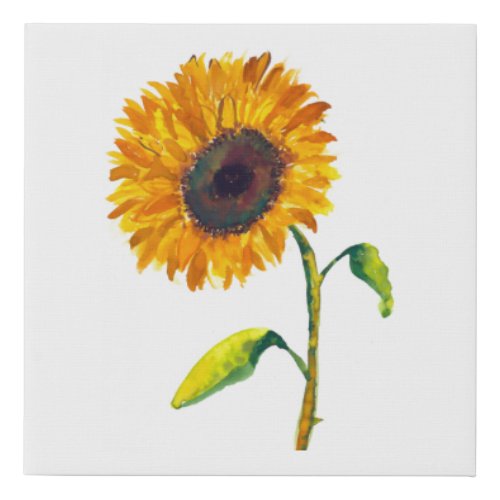 Colorful Watercolor Sunflower Faux Canvas Print