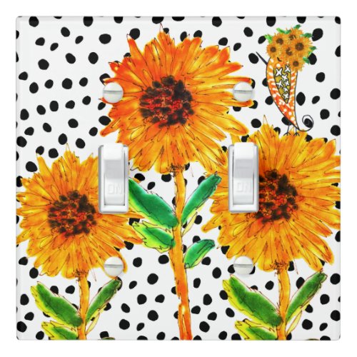 Colorful Watercolor Sunflower Illustration Light Switch Cover