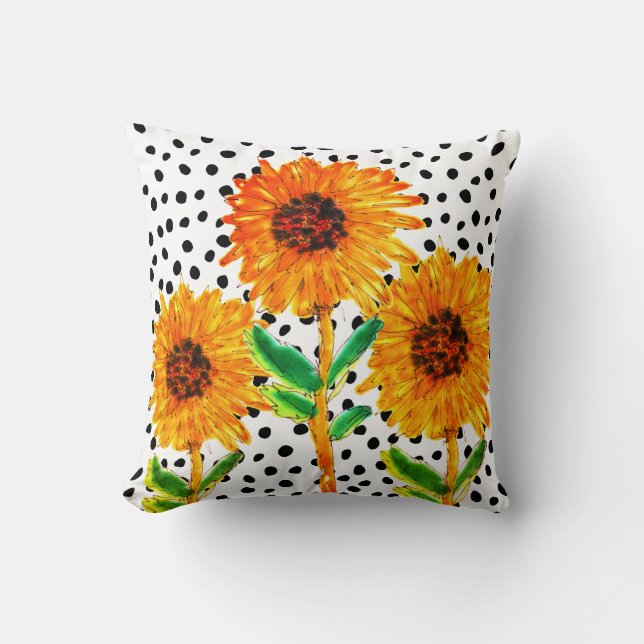 Colorful Watercolor Sunflower Pillow (Front)