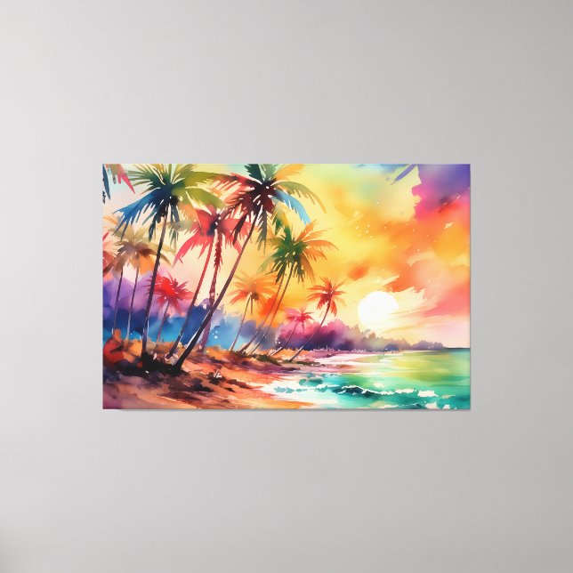 Colorful watercolor sunset Tropical XL art Canvas Print (Front)