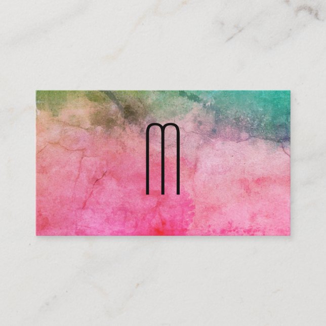 Colorful Watercolor Texture with Monogram Business Card (Front)