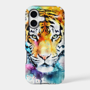 Colorful Watercolor Tiger Head in Geometric Style iPhone 17 Case