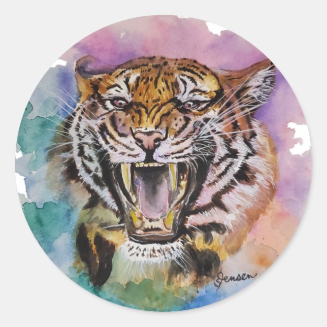 Colorful Watercolor Tiger Sticker (Front)