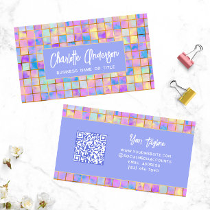 Colorful Watercolor Tiles QR Code Branding Business Card
