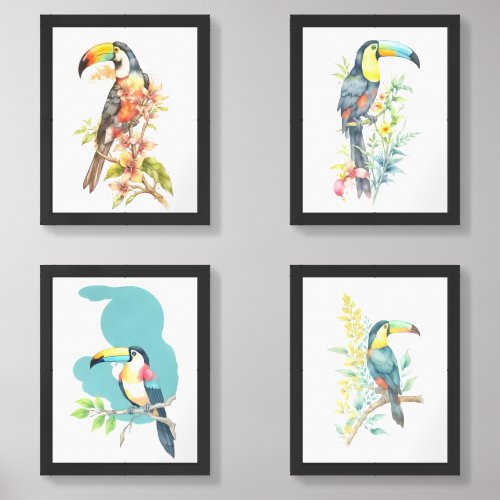 Colorful Watercolor Toucan on Branch Wall Art Sets