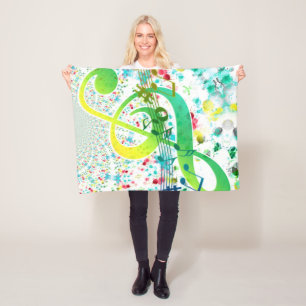 Colorful Watercolor Treble Clef Fleece Blanket