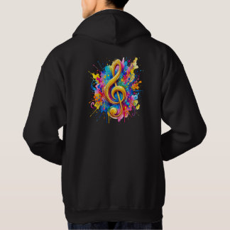 Colorful Watercolor Treble Clef Hoodie - Back Prin