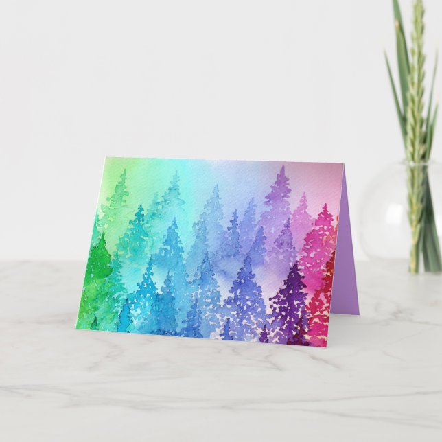 Colorful Watercolor Trees Thank You Card (Front)