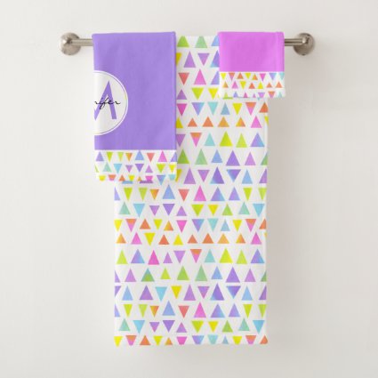 Colorful Watercolor Triangles Pattern Bath Towel Set