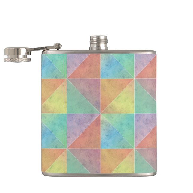 Colorful Watercolor Triangles Pattern Hip Flask (Opened)