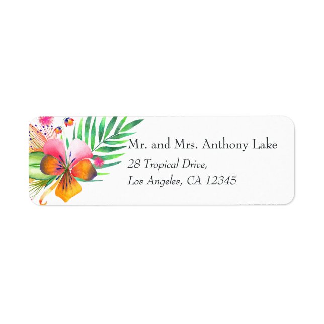 Colorful Watercolor Tropical Summer Beach Wedding Label (Front)
