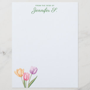 Colorful Watercolor Tulip Bouquet With Custom Text Letterhead