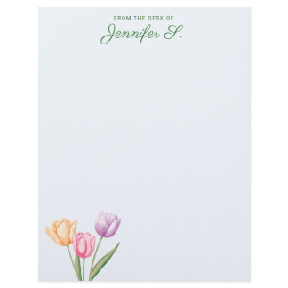 Colorful Watercolor Tulip Bouquet With Custom Text Letterhead