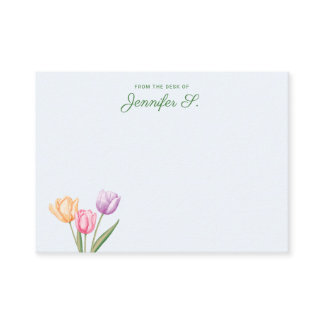 Colorful Watercolor Tulip Bouquet With Custom Text Note Card