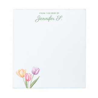 Colorful Watercolor Tulip Bouquet With Custom Text Notepad