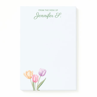 Colorful Watercolor Tulip Bouquet With Custom Text Post-it Notes