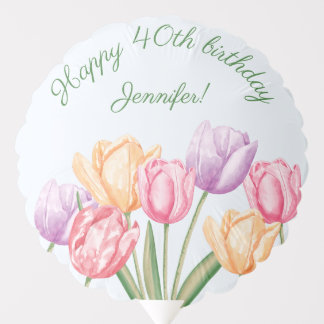 Colorful Watercolor Tulip Flowers Happy Birthday Balloon