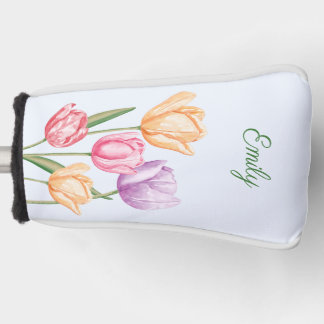 Colorful Watercolor Tulip Flowers With Custom Name Golf Head Cover